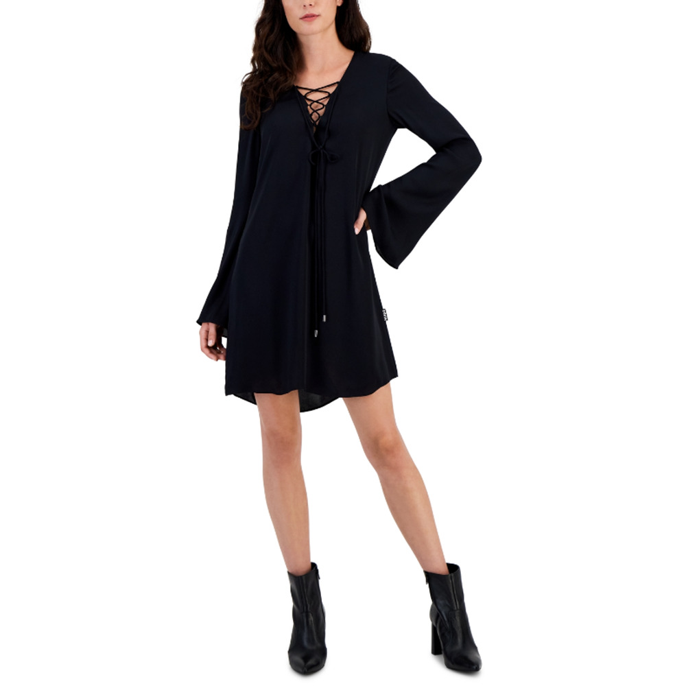 Hugo by Hugo Boss Women Lace Up Long Sleeve Dress Black Size 6